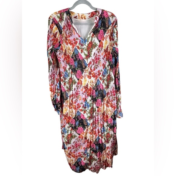 Anthropologie women’s large Shara Pleated  Dress Patchwork Floral - Picture 7 of 15